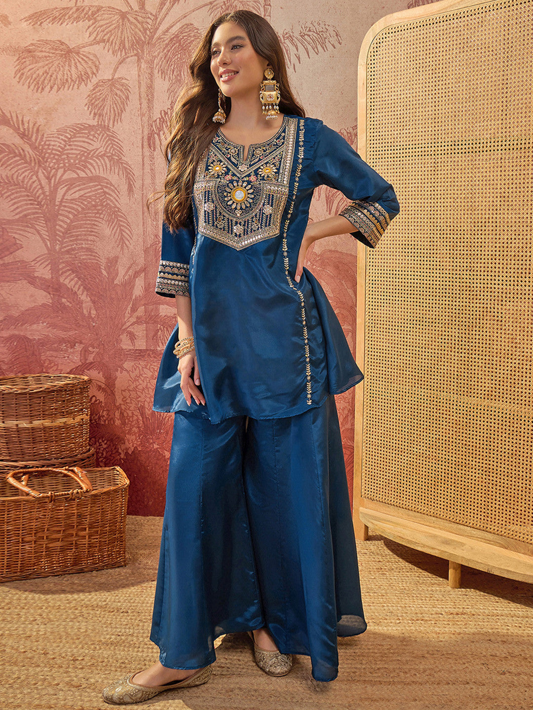 Dhiyona SN Embroidered Round Neck Kurta & Palazzos