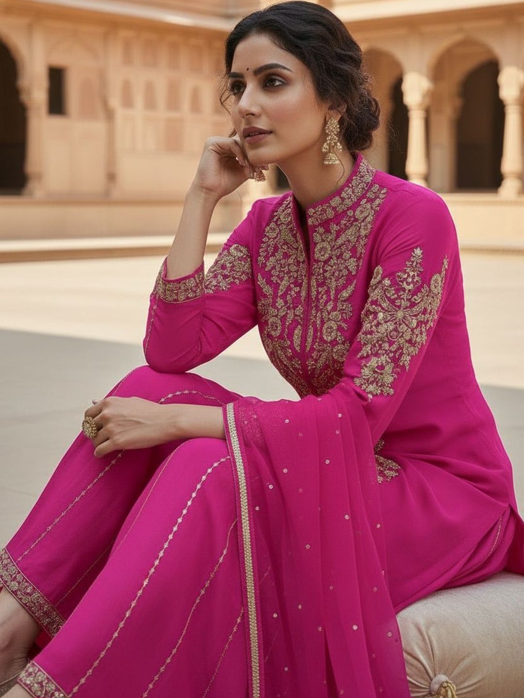 Dhiyona HOP Embroidered Mandarin Collar Kurti & Sharara Sets