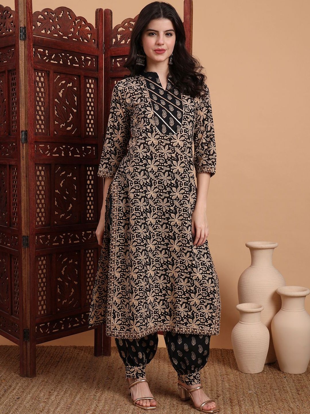Dhiyona KL Women Ethnic Motifs Printed Regular Pure Cotton Kurta with Dhoti Pants & With Dupatta