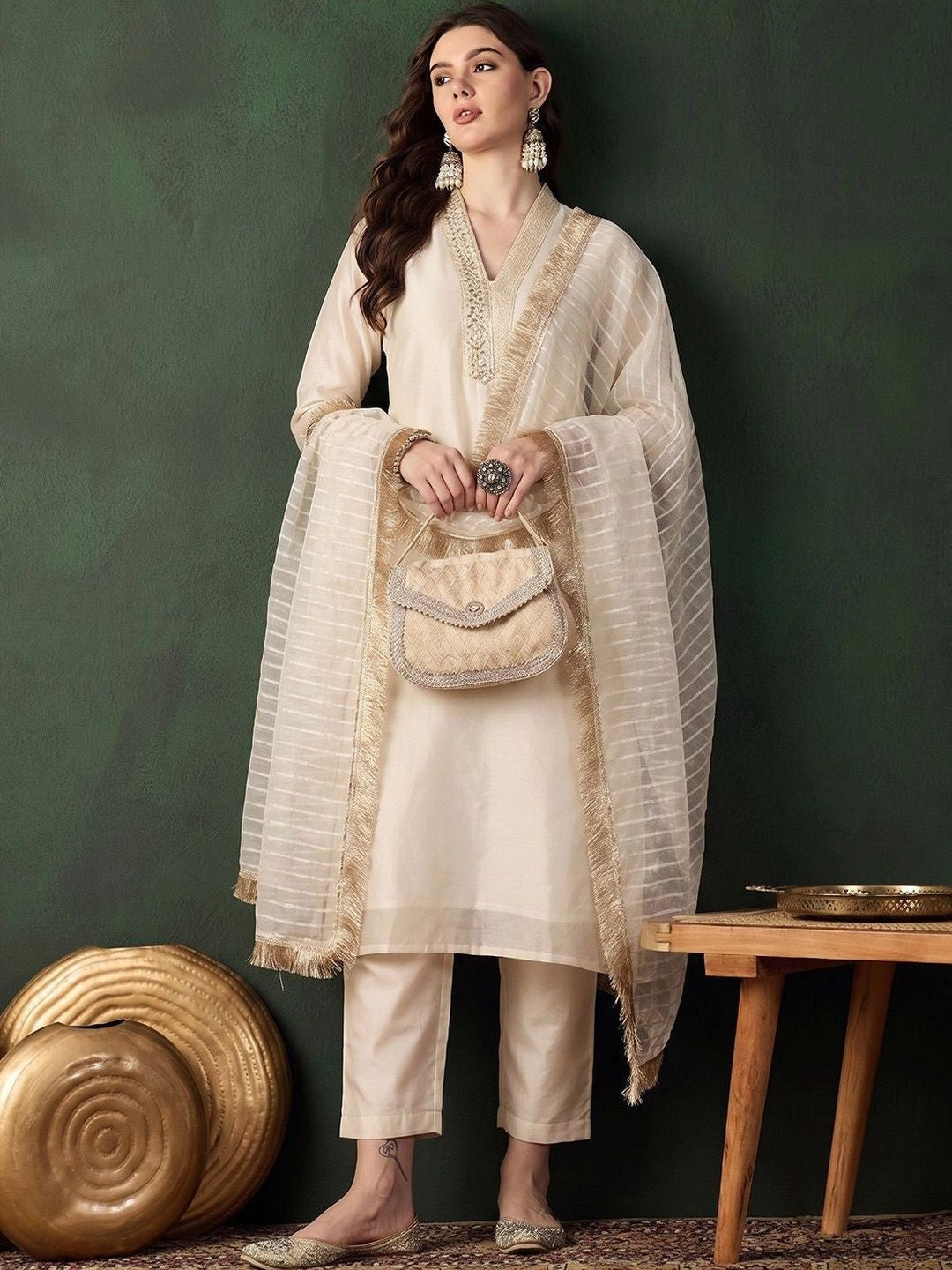 Women Regular Kurta with Trousers & With Dupatta