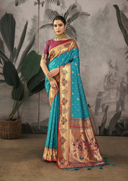 Women Paithani Isha Rama Saree With Unstiched Blouse