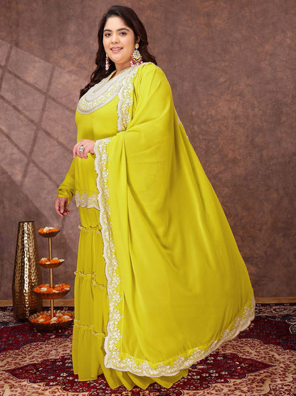 Dhiyona IN Women Floral Yoke Design Regular Thread Work Kurta Set With Dupatta