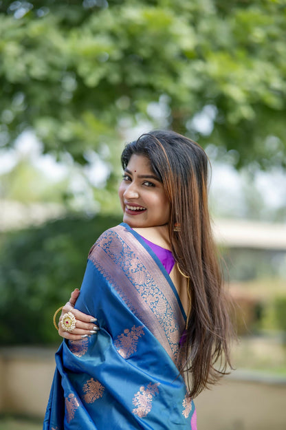 Women Krishna Blue Saree With Unstiched Blouse