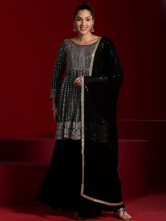 Dhiyona LL Embroidered Sequinned Kurti with Palazzos & Dupatta