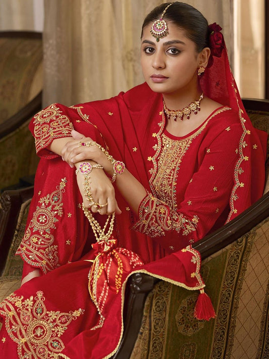 Dhiyona CH Women Ethnic Motifs Embroidered Regular Thread Work Kurta with Palazzos & With Dupatta