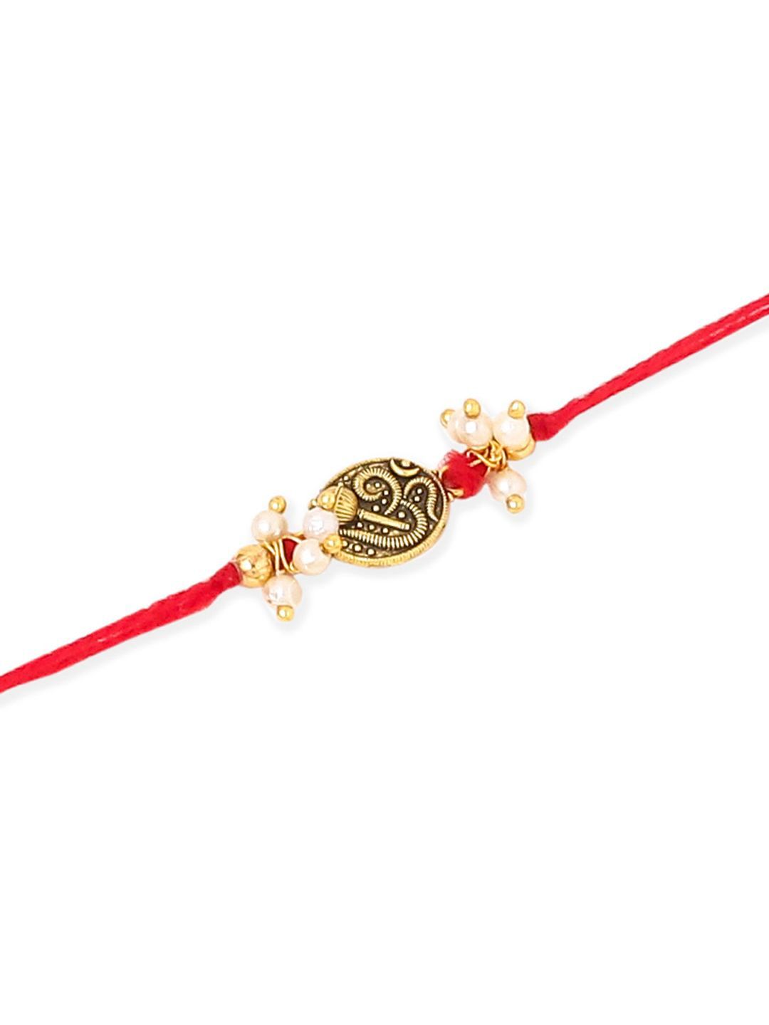 Dhiyona Pearls Beaded Swastik Bhaiya Bhabhi Rakhi With Roli Chawal Chandan