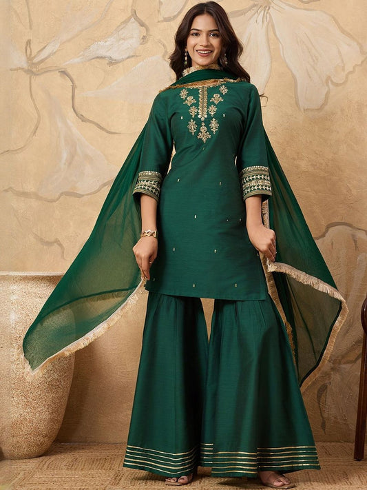 Dhiyona HOP Women Floral Yoke Design Kurta with Sharara & Dupatta