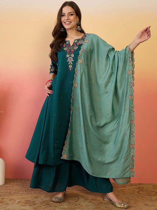 Dhiyona SN Yoke Design Straight Kurta Set With Dupatta