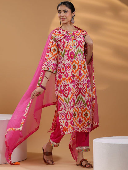 Dhiyona RR Women's Ethnic Motifs Printed Pure Cotton Straigt Kurta With Trousers & Dupatta