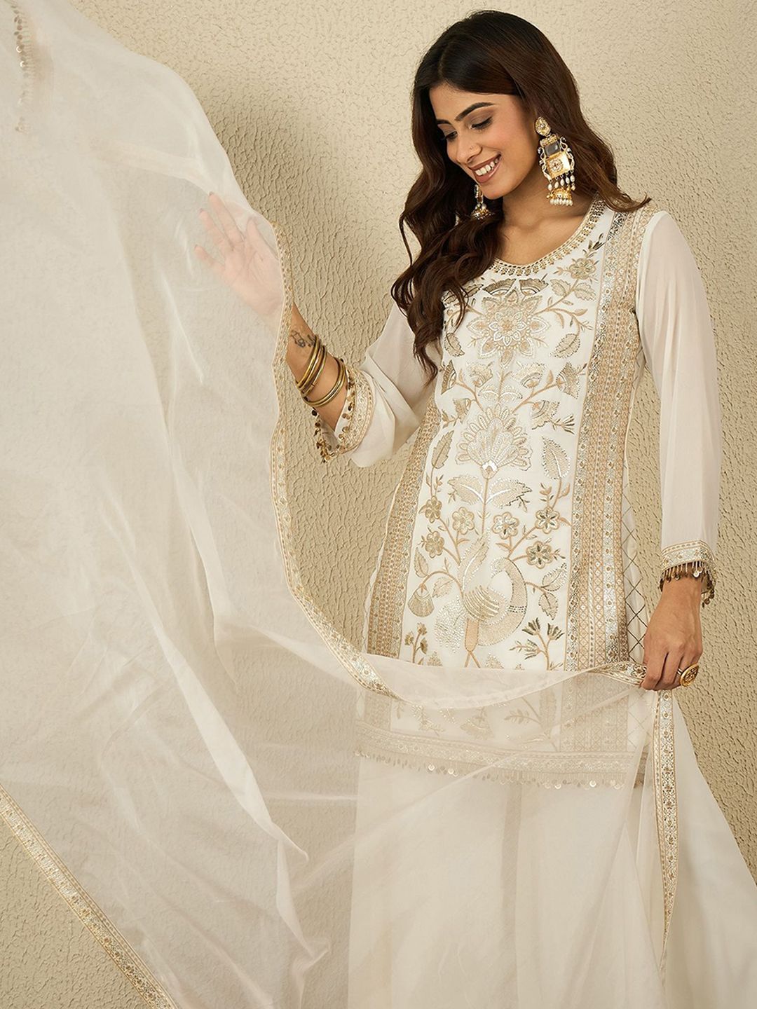 Dhiyona IN Women Ethnic Motifs Embroidered Kurta with Palazzo & Dupatta