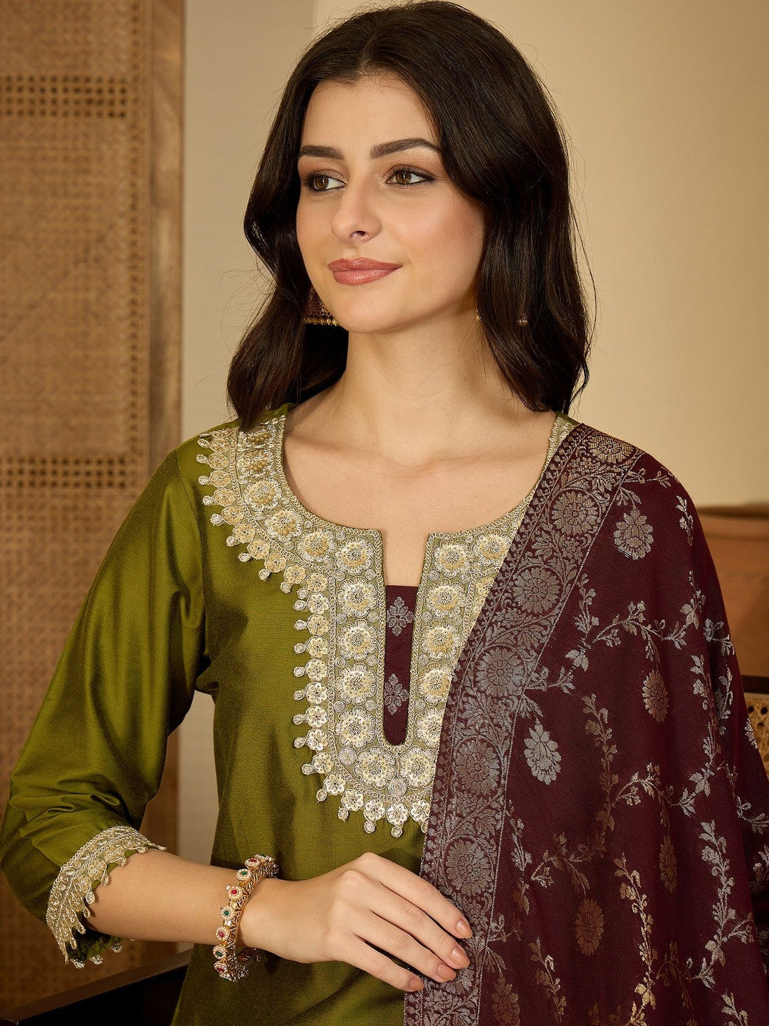 Women Ethnic Motifs Embroidered Kurta With Palazzos & Dupatta