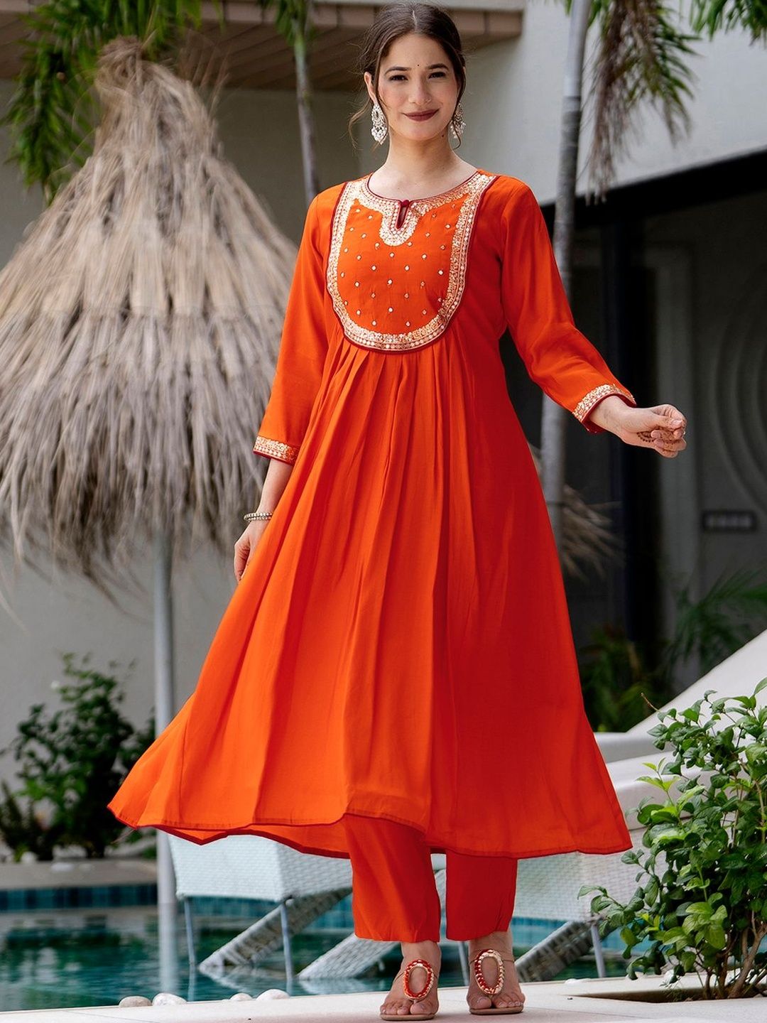 Dhiyona KL Women Embroidered Chanderi Silk Kurta with Trousers & Dupatta