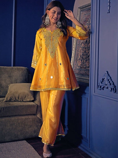 Dhiyona CH Women Ethnic Motifs Embroidered Regular Mirror Work Kurta with Salwar