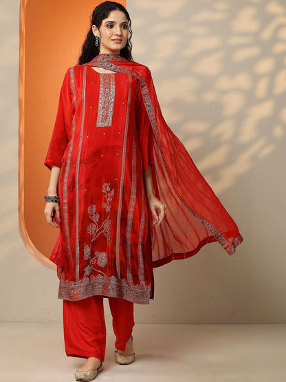 Dhiyona LL Women Ethnic Motifs Embroidered Regular Kurta with Palazzos & With Dupatta