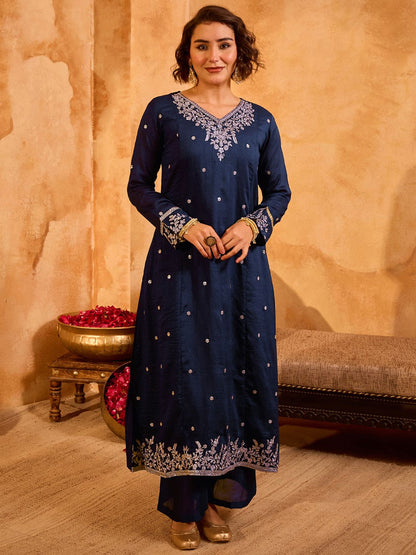 Dhiyona KL Women Ethnic Motifs Embroidered Regular Thread Work Kurta with Palazzos & With Dupatta