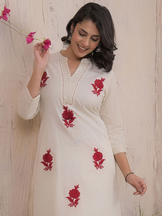 Dhiyona IE Embroidered Pure Cotton Mandarin Collar Neck Tunic With Palazzo