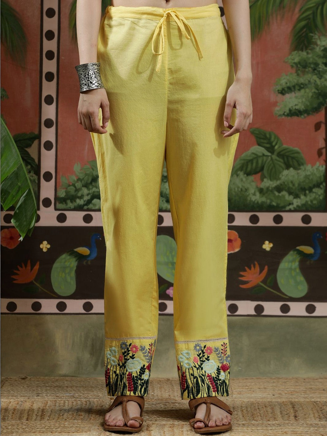 Embroidered Pure Cotton V-Neck Kurta & Trousers Kurta Sets