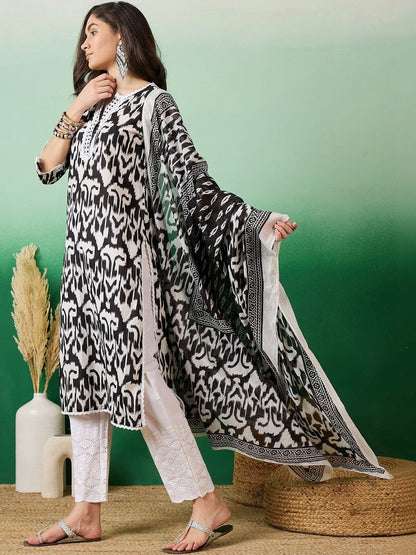 Printed Pure Cotton Round Neck Kurta & Trousers Kurta Set