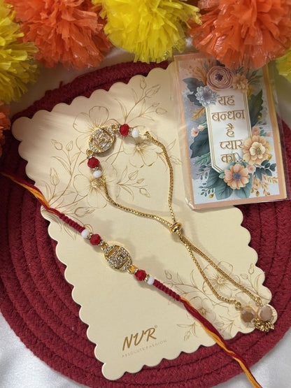 Dhiyona Set Of 2 Artificial Stones & Beads Swastik Bhaiya Bhabhi Rakhi With Roli Chawal