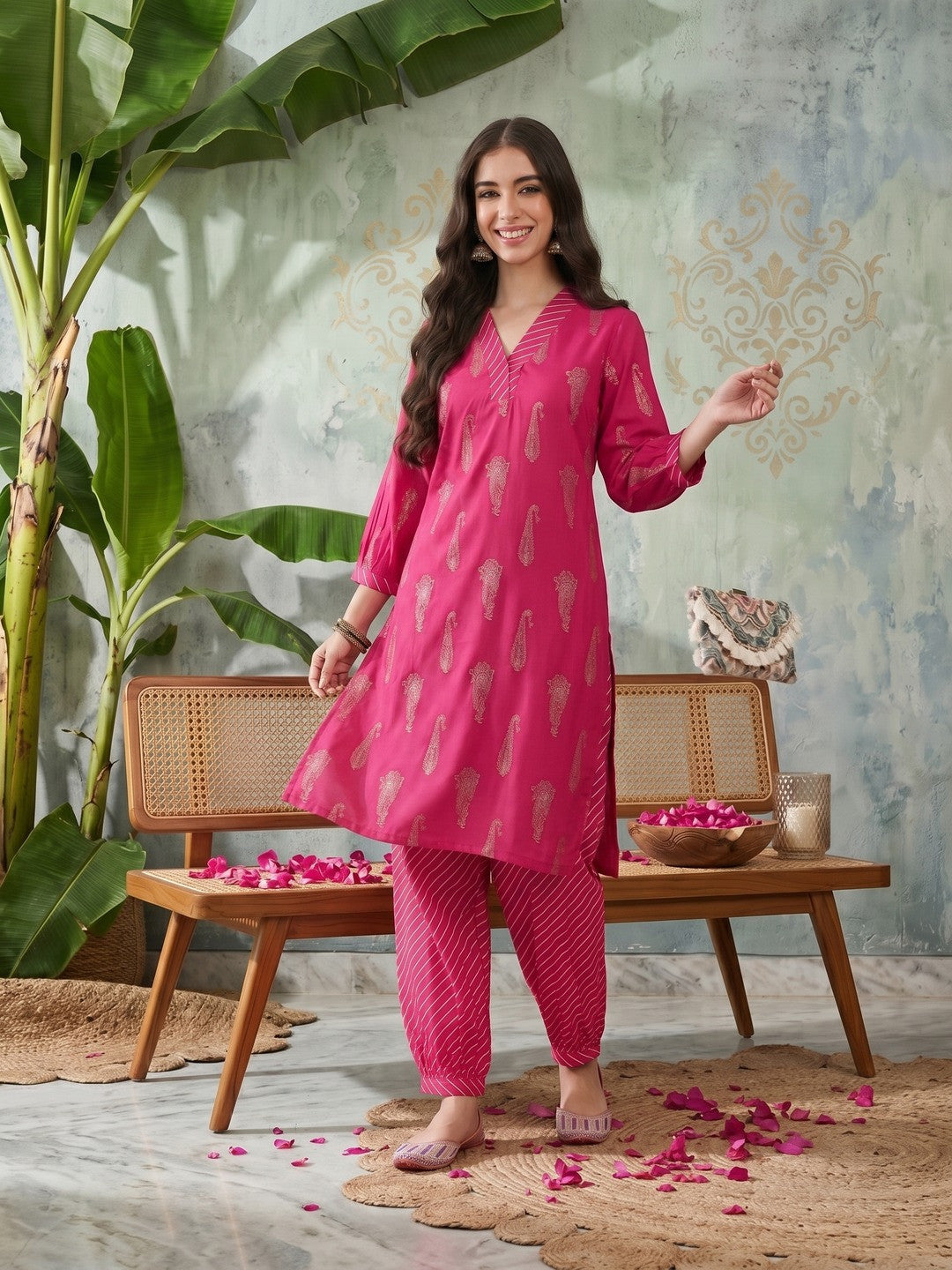 Ethnic Motifs Printed Regular Kurta with Salwar