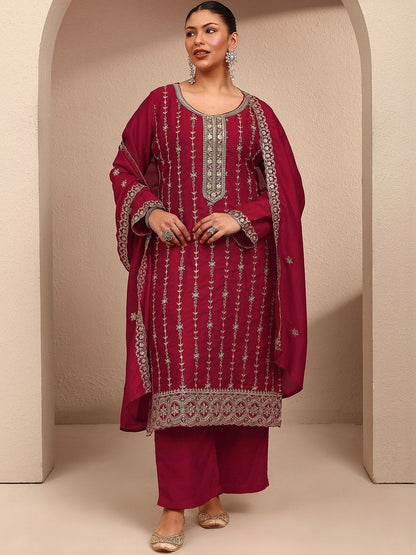 Dhiyona Women's Ethnic Motifs Embroidered Regular Thread Work Kurta with Palazzos & With Dupatta