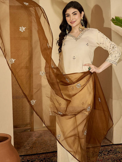 Dhiyona SN Women Ethnic Motifs Embroidered Kurta With Palazzos & Dupatta