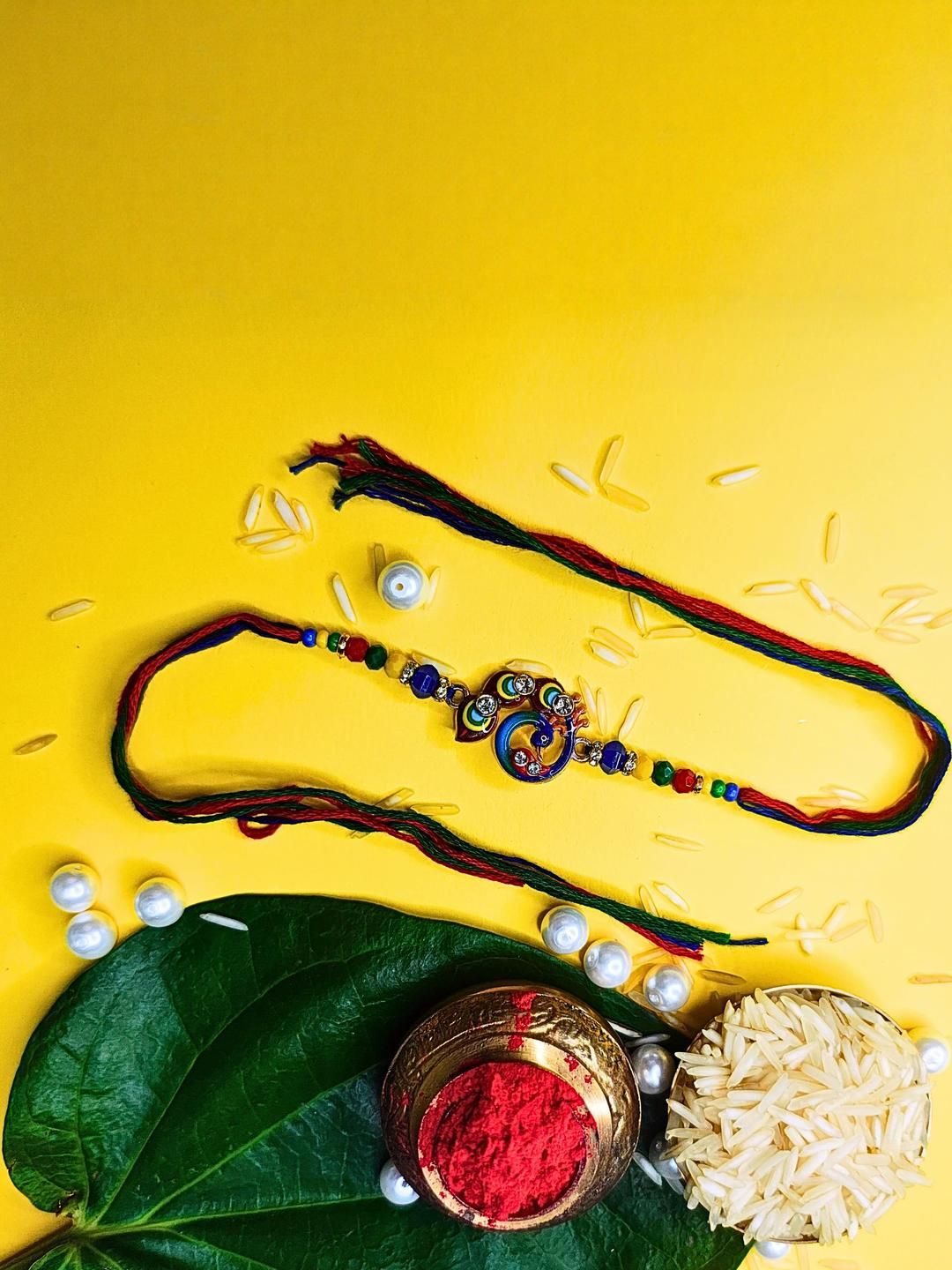 Dhiyona Set Of 3 Beaded Cotton Thread with AD Stones & Meenakari Designer Rakhi for Brother
