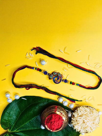 Dhiyona Set Of 3 Beaded Cotton Thread with AD Stones & Meenakari Designer Rakhi for Brother