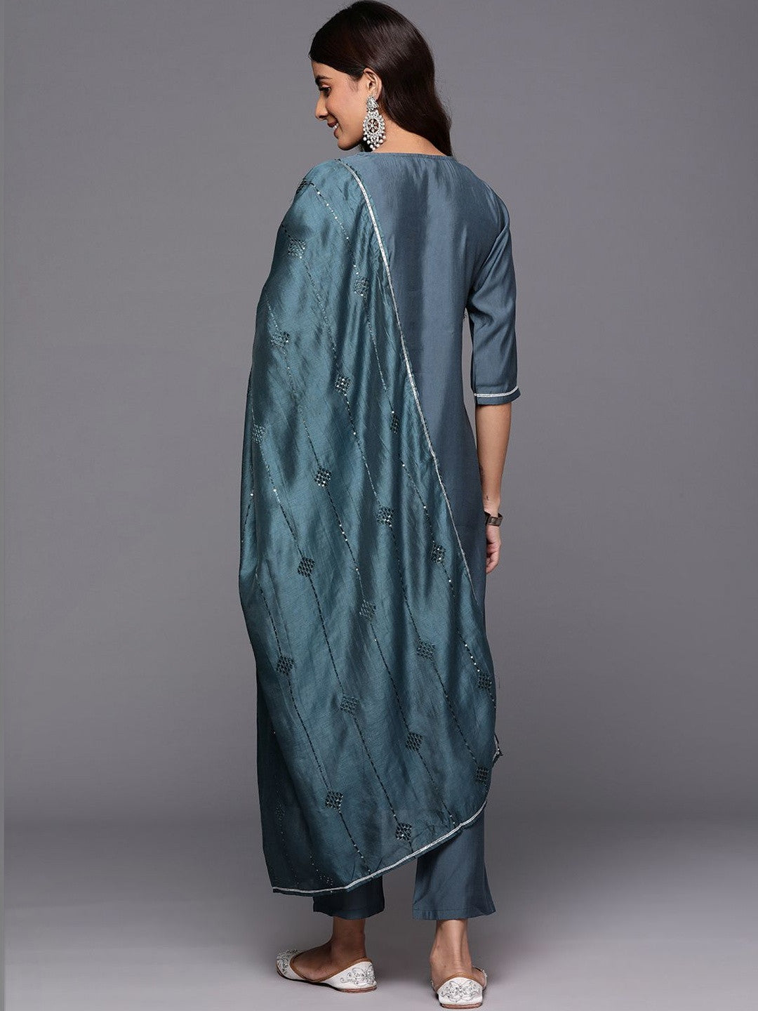 Women Ethnic Motifs Embroidered Regular Sequinned Kurta with Trousers & With Dupatta