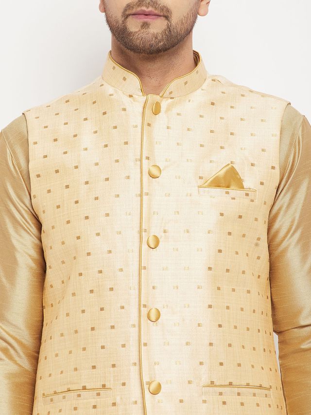 Men's Gold Silk Blend Straight Nehru Jacket