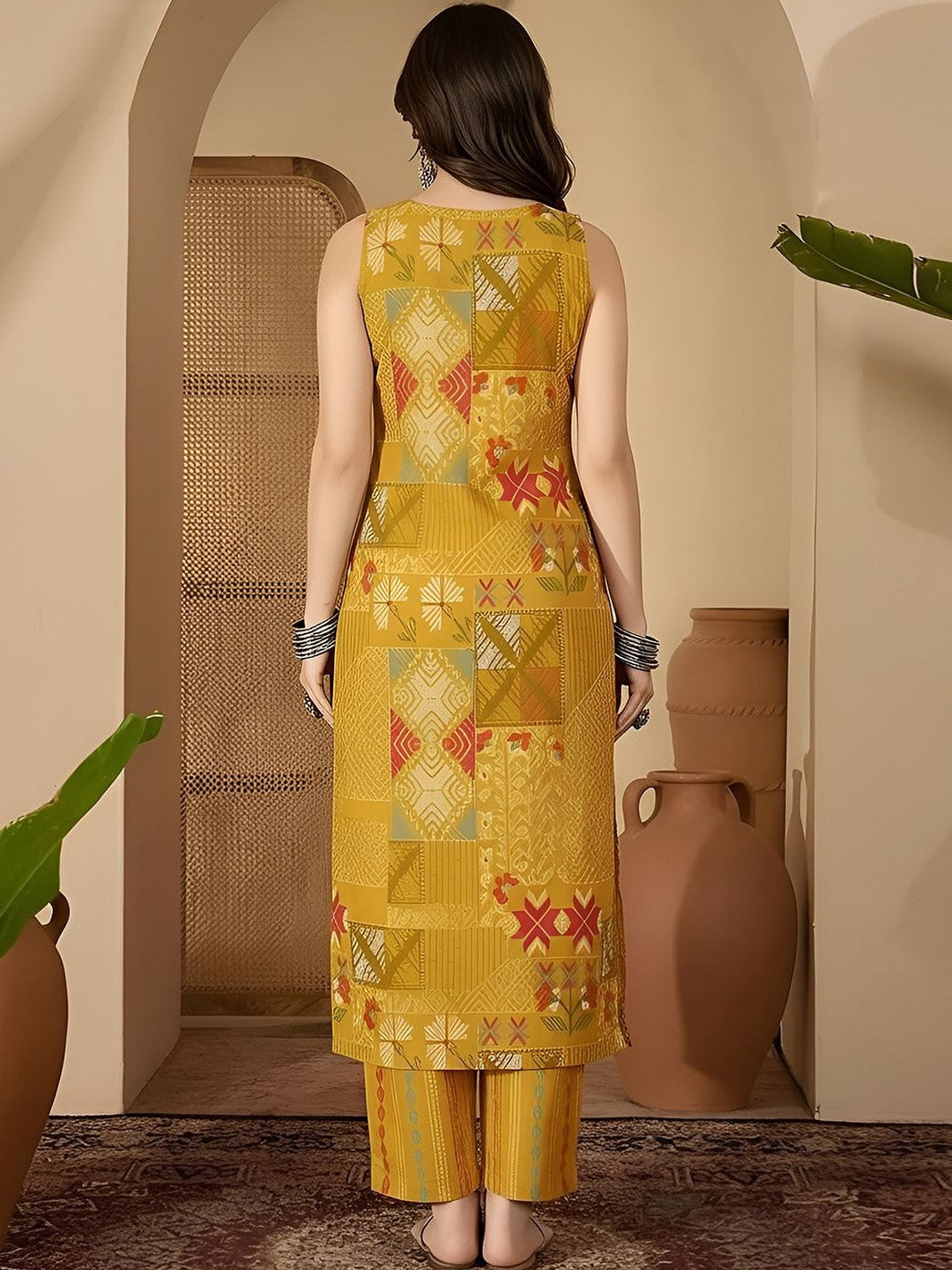 Printed Pure Cotton Round Neck Kurta & Trousers