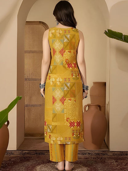 Printed Pure Cotton Round Neck Kurta & Trousers