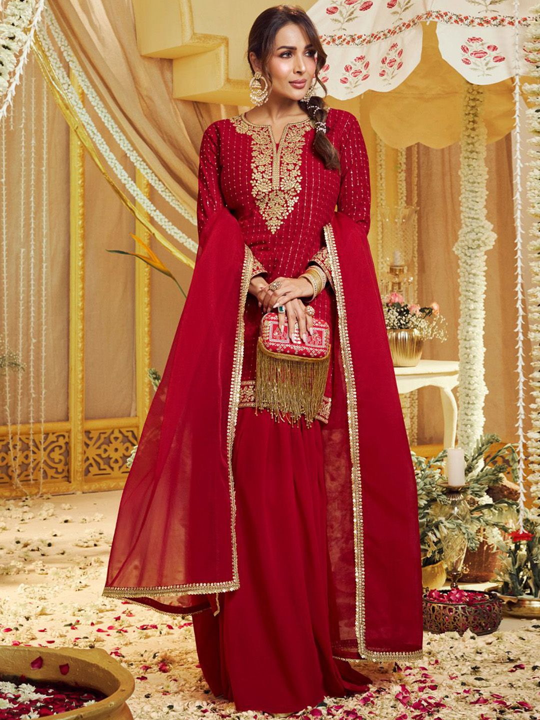 Dhiyona IN Women Ethnic Motifs Embroidered Kurta with Sharara & Dupatta