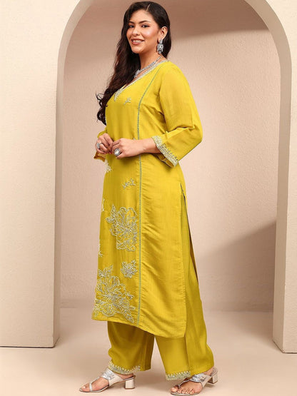 Dhiyona Women's Ethnic Motifs Embroidered Regular Thread Work Kurta with Trousers & With Dupatta