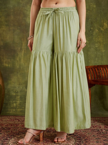 Embroidered Notched Neck Kurta & Sharara With Dupatta