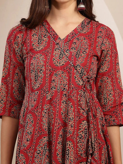 Women Ethnic Motifs Printed Angrakha Kurta with Trousers & With Dupatta