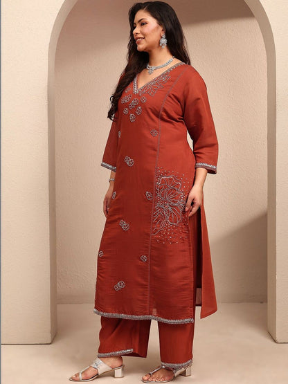 Dhiyona Women's Ethnic Motifs Embroidered Regular Thread Work Kurta with Trousers & With Dupatta