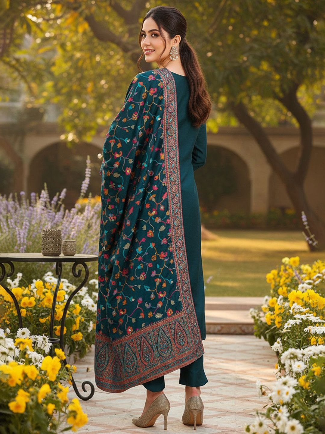 Dhiyona KL Women Woven Design Straight Kurta with Palazzos & Dupatta