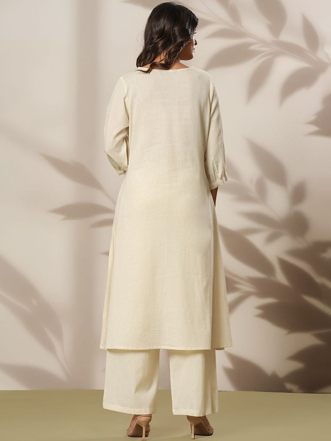 Embroidered V-Neck Kurta & Trousers