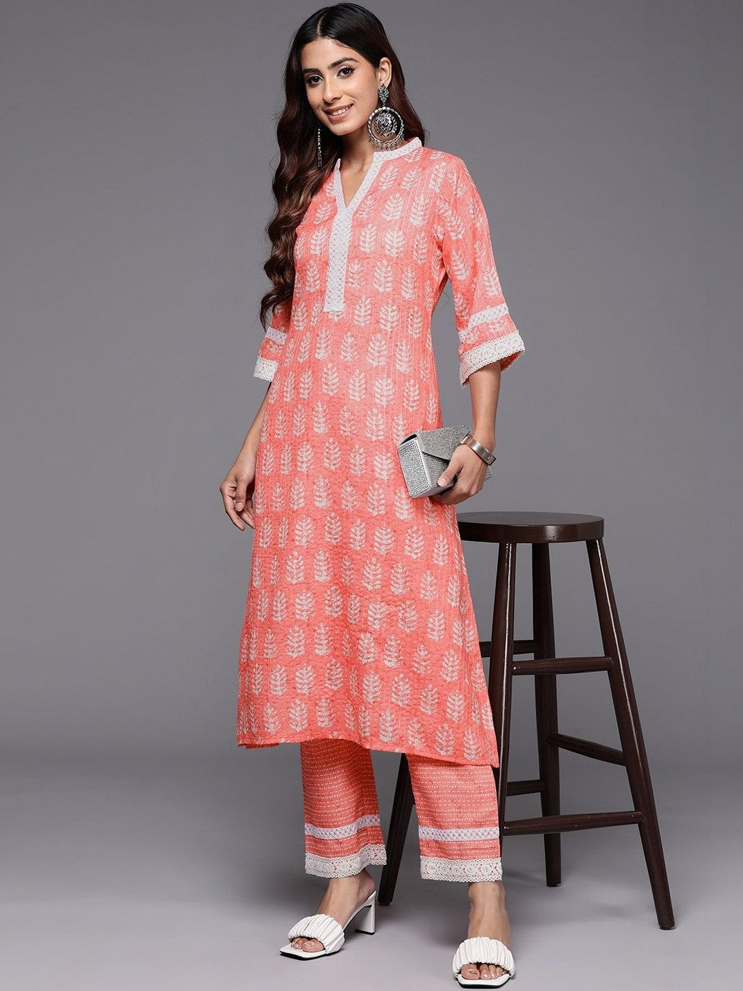 Women Ethnic Motifs Printed Regular Thread Work Kurta with Palazzos