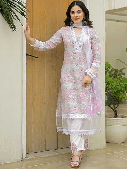 Dhiyona KL Women Printed Pure Cotton Kurta Sets With Dupatta