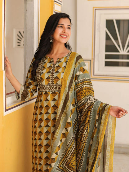 Dhiyona RR Women's Printed Regular Pure Cotton Kurta with Trousers & Dupatta