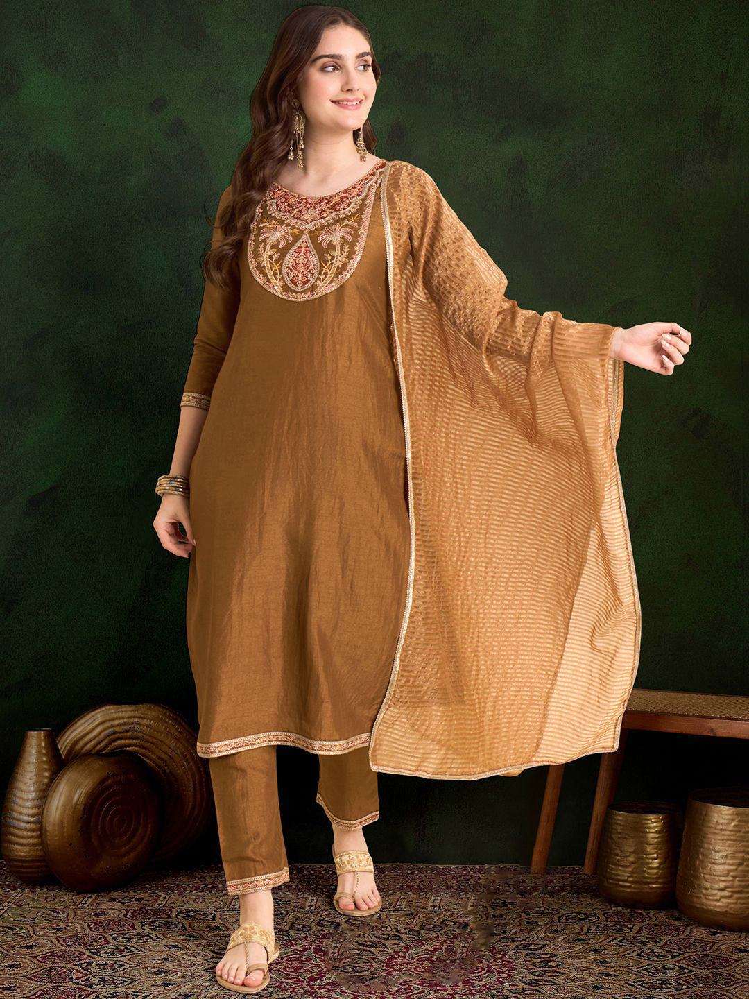Embroidered Sequence Kurta & Trousers with Dupatta