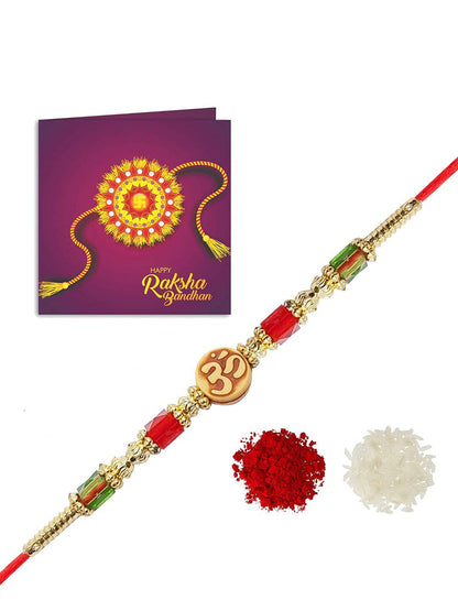 Dhiyona Unisex Beaded Thread Rakhi With Greeting Card