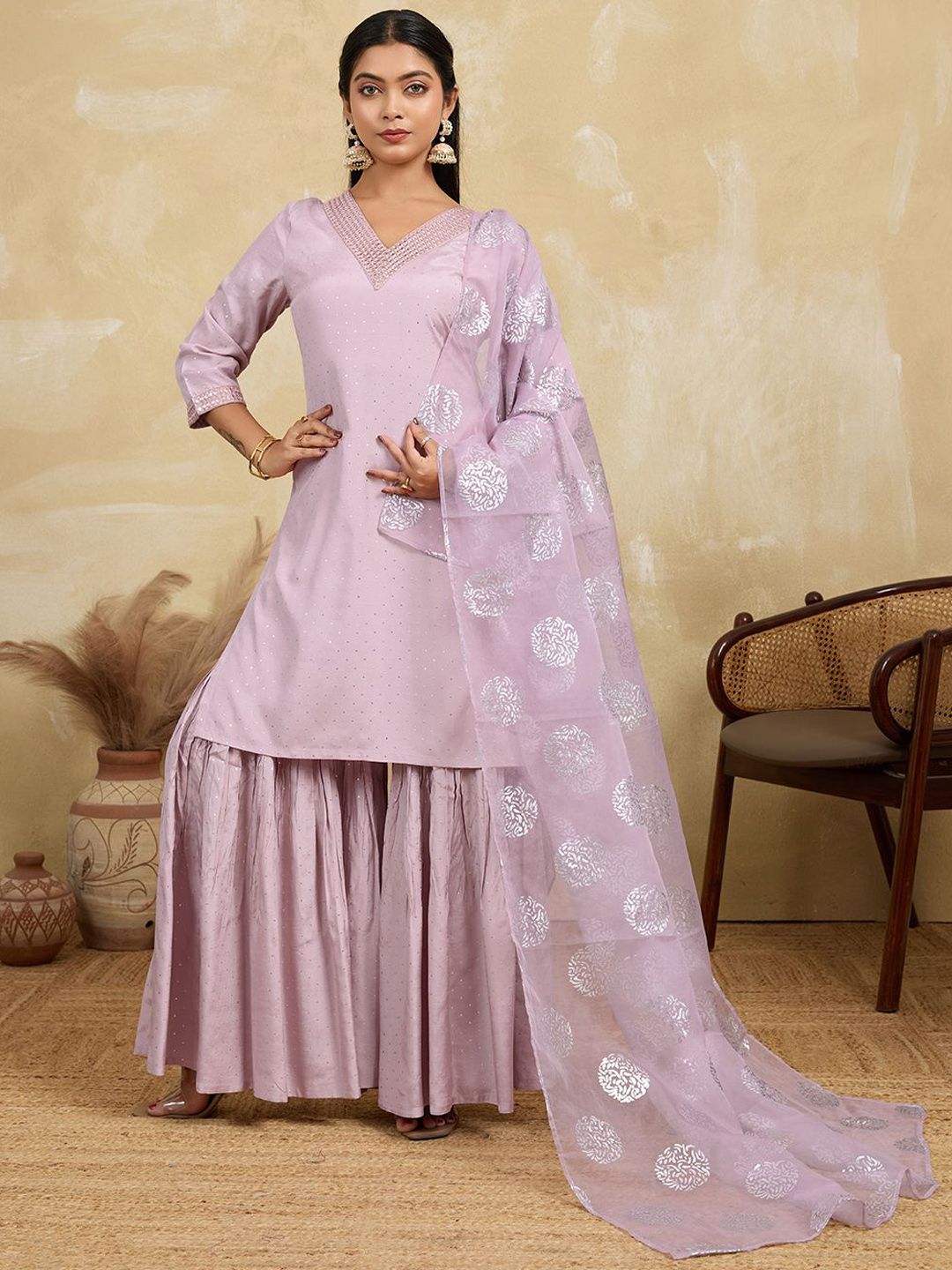 Dhiyona HOP Women Ethnic Motifs Woven Design Kurta with Sharara & Dupatta