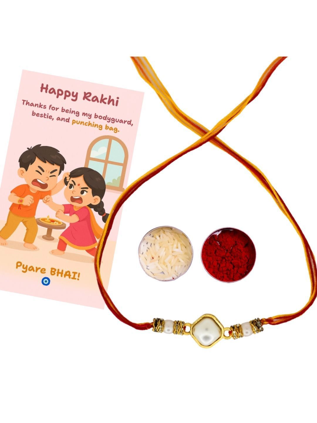 Dhiyona Thread Rakhi Greeting Card & Roli Chawal