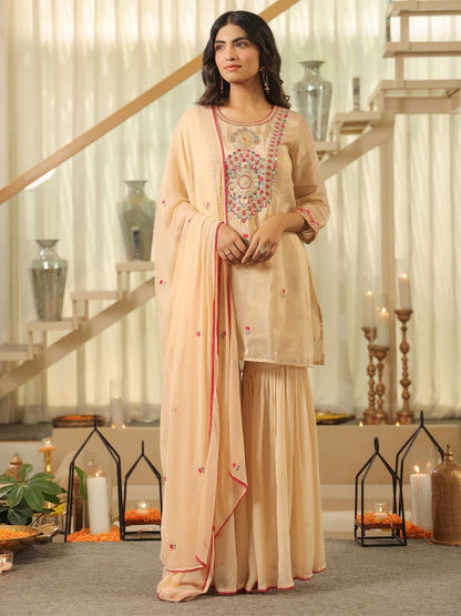 Dhiyona SC Women Ethnic Motifs Embroidered Kurta with Sharara & Dupatta