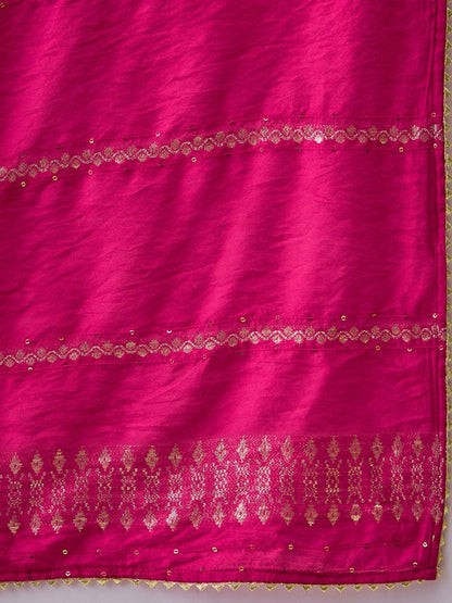 Embroidered V-Neck Kurta Trousers & Dupatta