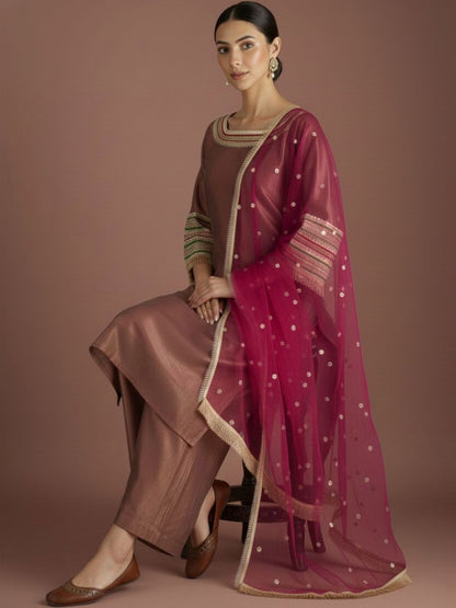 Dhiyona VA Women Regular Thread Work Kurta with Palazzos & With Dupatta