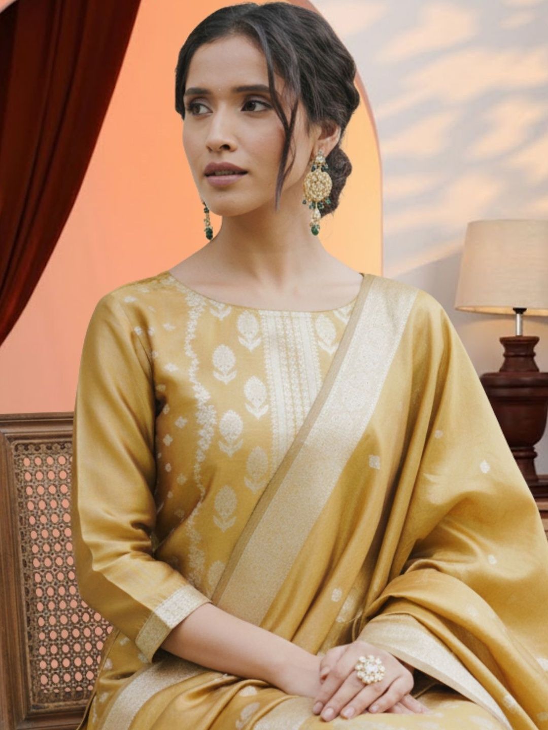 Women Ethnic Motifs Regular Kurta with Trousers & With Dupatta